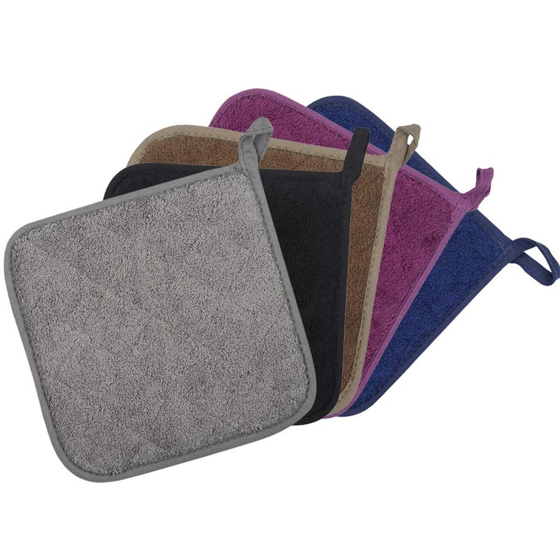 lifaith 100% Cotton Kitchen Everyday Basic Terry Pot Holder Heat Resistant Coaster Potholder for Cooking and Baking Set of 5 (Multi Color 2, Potholder) - Image 3